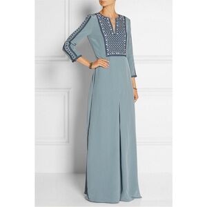 Tory Burch Silk Light Blue Long Sleeve Embroidered Kaftan